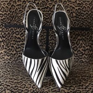 Zebra pony hair block heels